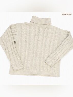 Vintage Puritan Cape Cod Cable Knit Turtleneck Sweater Cream Small Cotton
